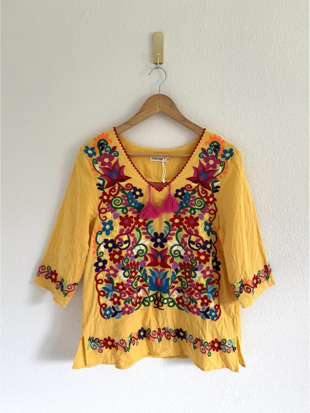 YZXDORWJ Mexican Floral Embroidered  Top Peasant Festival Boho Women’s M